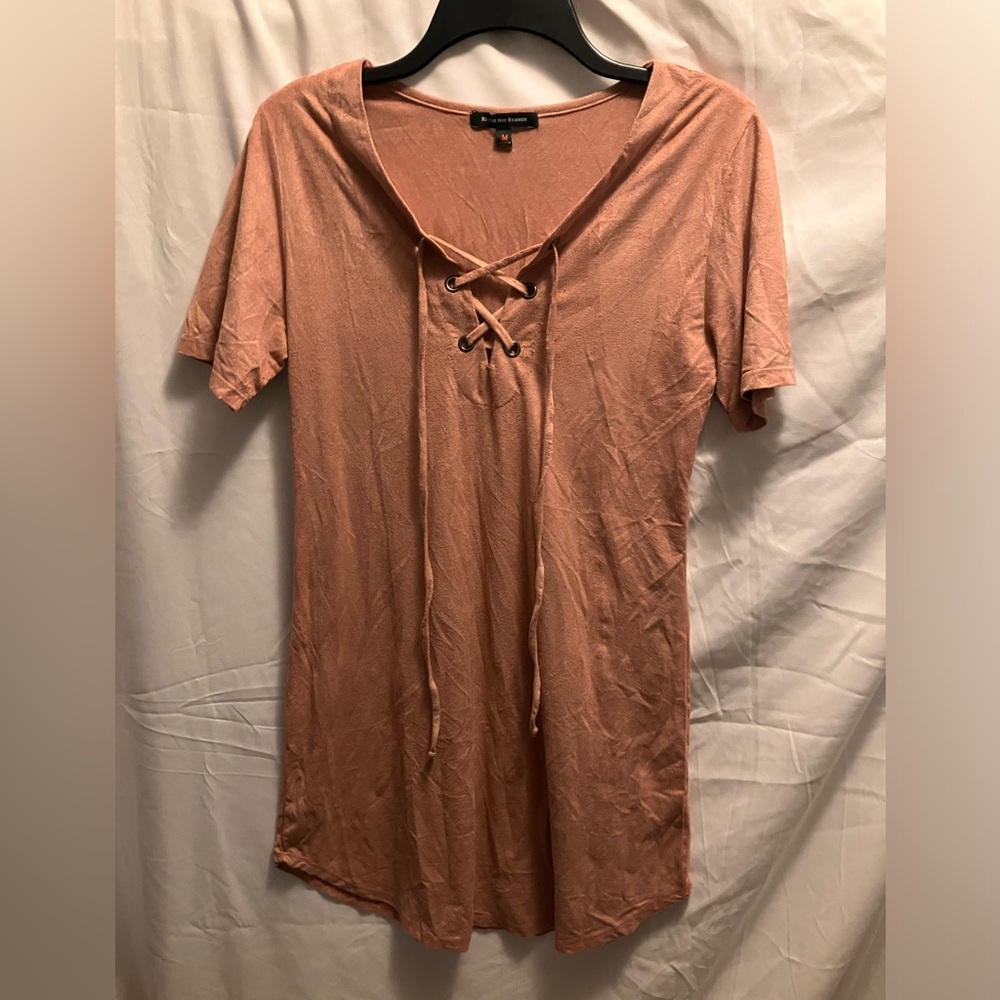 Pink Lace-Up Short Sleeve Tunic